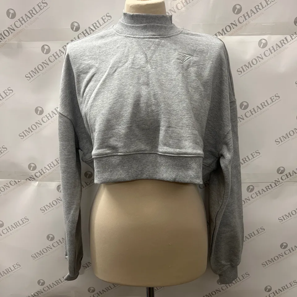 GYMSHARK HIGH NECK CROPPED SWEATSHIRT IN GREY SIZE XS