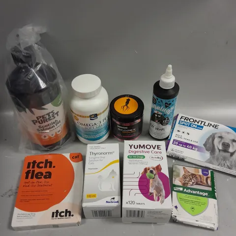 APPROXIMATELY 20 ASSORTED PET CARE MEDICATION & SUPPLIES TO INCLUDE FRONTLINE, ANTISEPTIC EYE DROPS, SALMON OIL ETC
