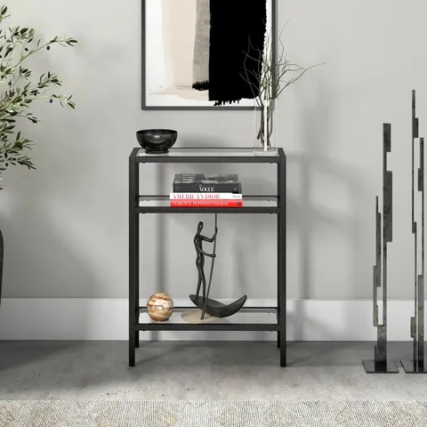 BOXED ADAMSON 55.9CM GLASS TOP CONSOLE TABLE
