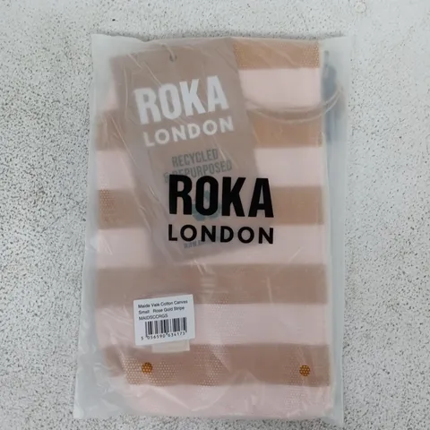 ROKA UNISEX MAIDA VALE SMALL COTTON CANVAS POUCH IN ROSE GOLD STRIPE