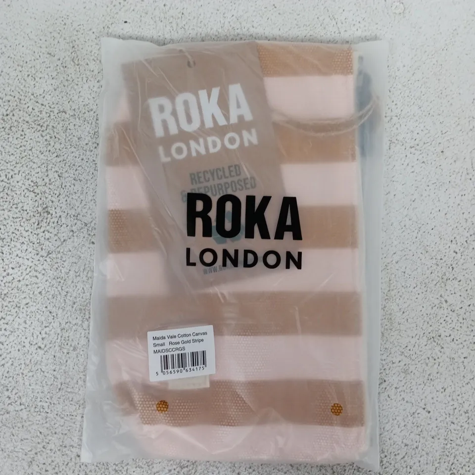 ROKA UNISEX MAIDA VALE SMALL COTTON CANVAS POUCH IN ROSE GOLD STRIPE