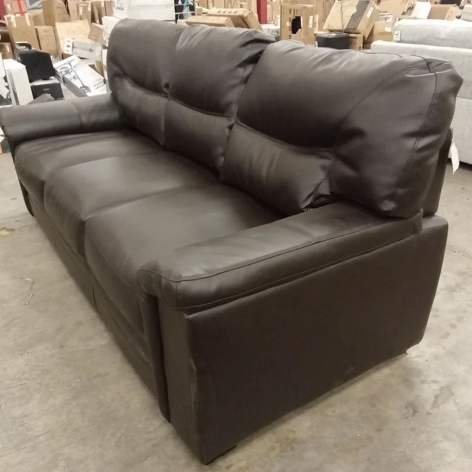 DESIGNER 3 SEATER CHOCOLATE FAUX LEATHER SOFA