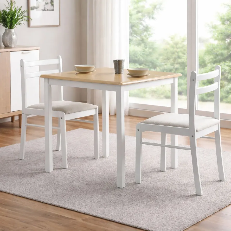BOXED DINNITE WHITE SOLID RUBBERWOOD DINING CHAIRS – SET OF 2 (2 BOXES)