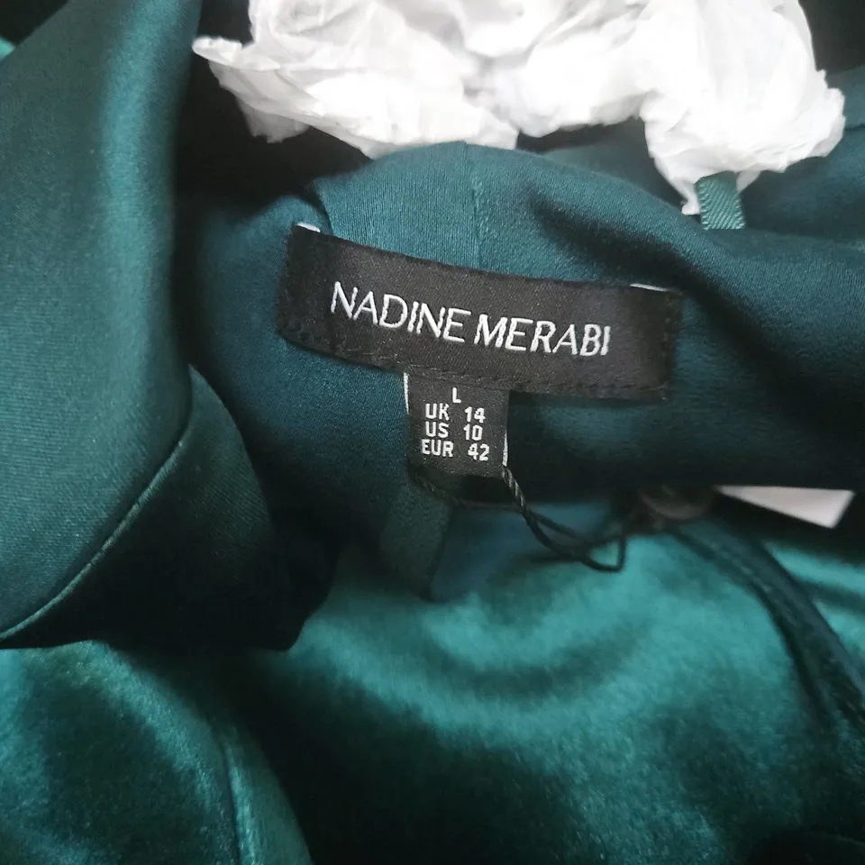 NADINE MERABI EMERALD GREEN SATIN BLAZER – UK 14 (US 10, EUR 42)