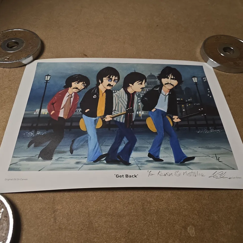 GET BACK – CARICATURE-STYLE BAND PRINT OF THE BEATLES - SIGNED BY LEN EHLEN 