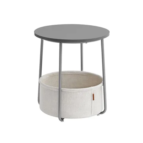 BOXED SONGMICS ROUND END TABLE WITH FABRIC BASKET