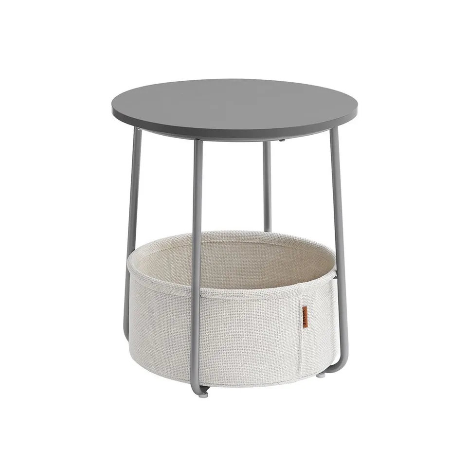 BOXED SONGMICS ROUND END TABLE WITH FABRIC BASKET