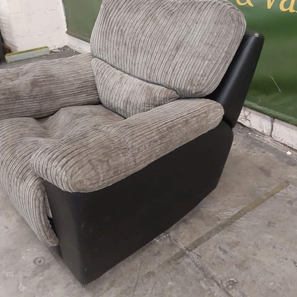 DESIGNER MANUAL RECLINER CHAIR IN CORDUROY FABRIC AND LEATHER - BLACK/GREY