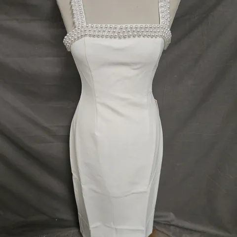 ODDMUSE THE ULTIMATE MUSE PEARL TRIM MIDI DRESS IN WHITE SIZE XS