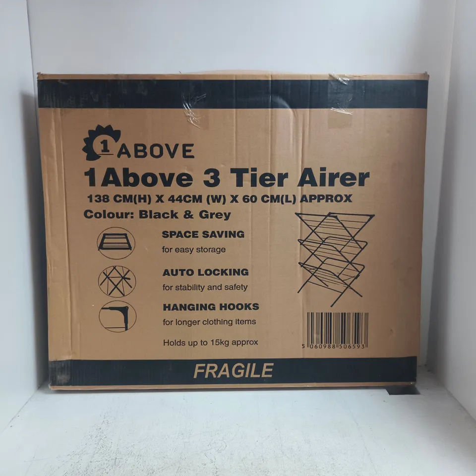 BOXED 1 ABOVE 3-TIER AIRER IN GREY/BLACK