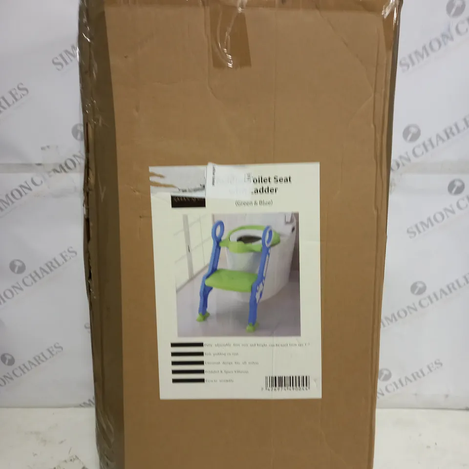 BOXED TODDLER TOILET SEAT WITH LADDER - GREEN/BLUE