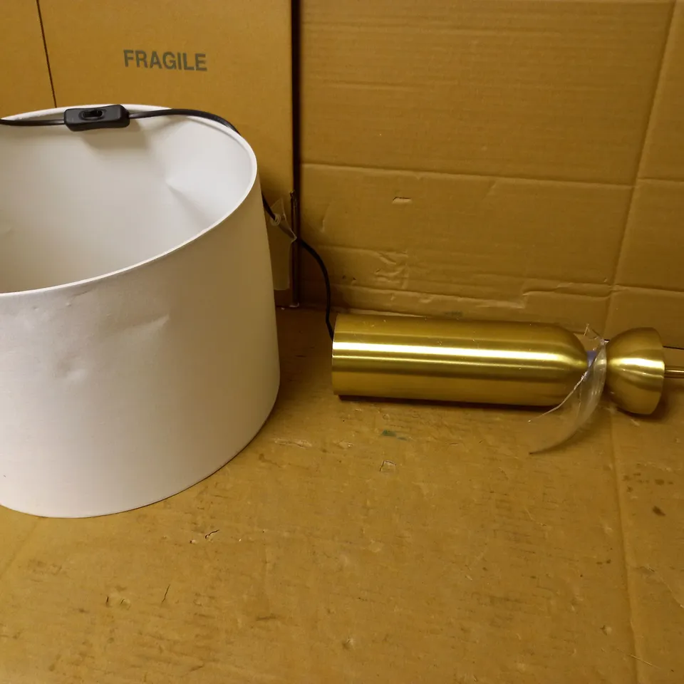 TABLE LAMP BRONZE FINISH -BROKEN GLASS , CREAM SHADE 