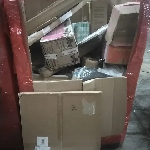 PALLET OF ASSORTED HOUSEHOLD GOODS AND PRODUCTS TO INCLUDE; CUSHIONS BOXED FURNITURE ETC
