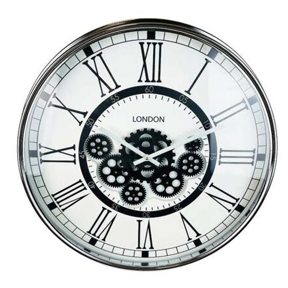 BOXED MECHANICAL GEAR SKELETON WALL CLOCK