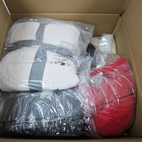 BOX OF APPROXIMATELY 15 ASSORTED CLOTHING ITEMS IN VARIOUS COLOR, STYLE AND SIZES