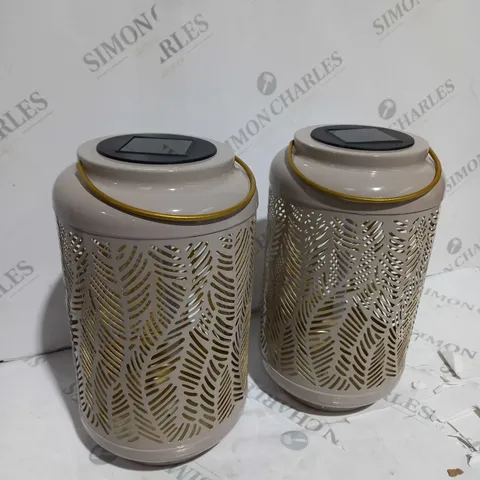 BOXED GARDEN REFLECTIONS SET OF 2 PATTERNED SOLAR LANTERNS, LEAF 