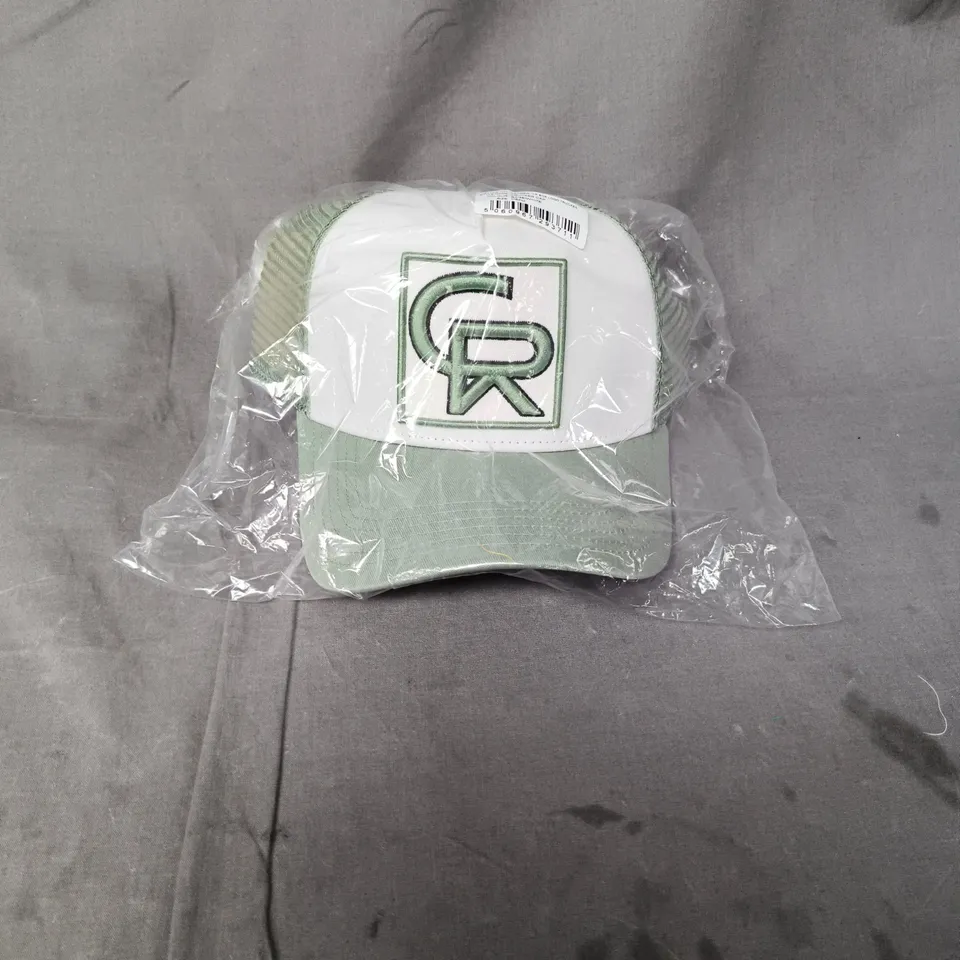 CHRISTIAN ROSE BOX LOGO TRUCKER CAP – SAGE/WHITE, OSFM