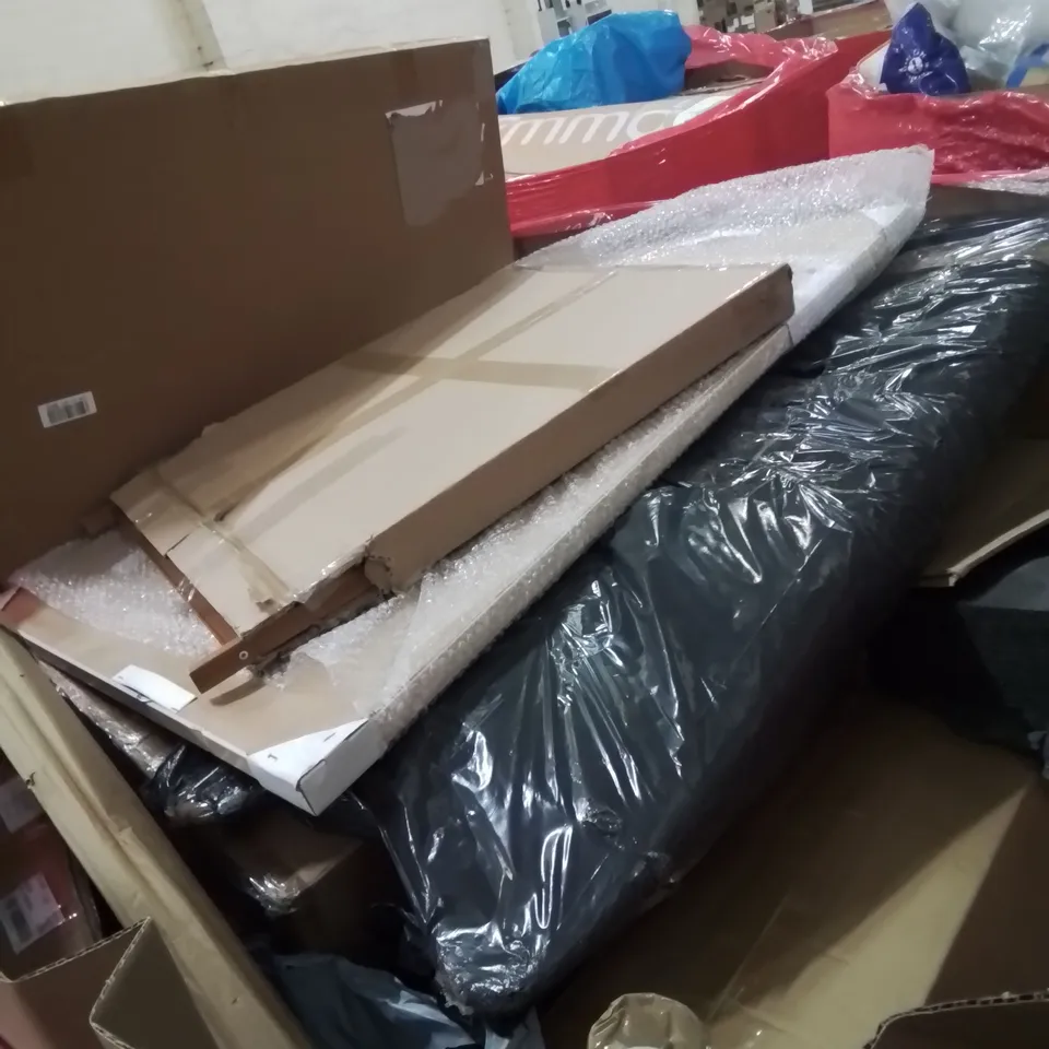 PALLET CONTAINING VARIOUS ASSORTED ITEMS TO INCLUDE: SHOE RACK, WORLD TRAVEL MAP, TELESCOPIC CURTAIN POLE, SHOWER UNIT AND LOTS MORE UNMARKED BOXED ITEMS 