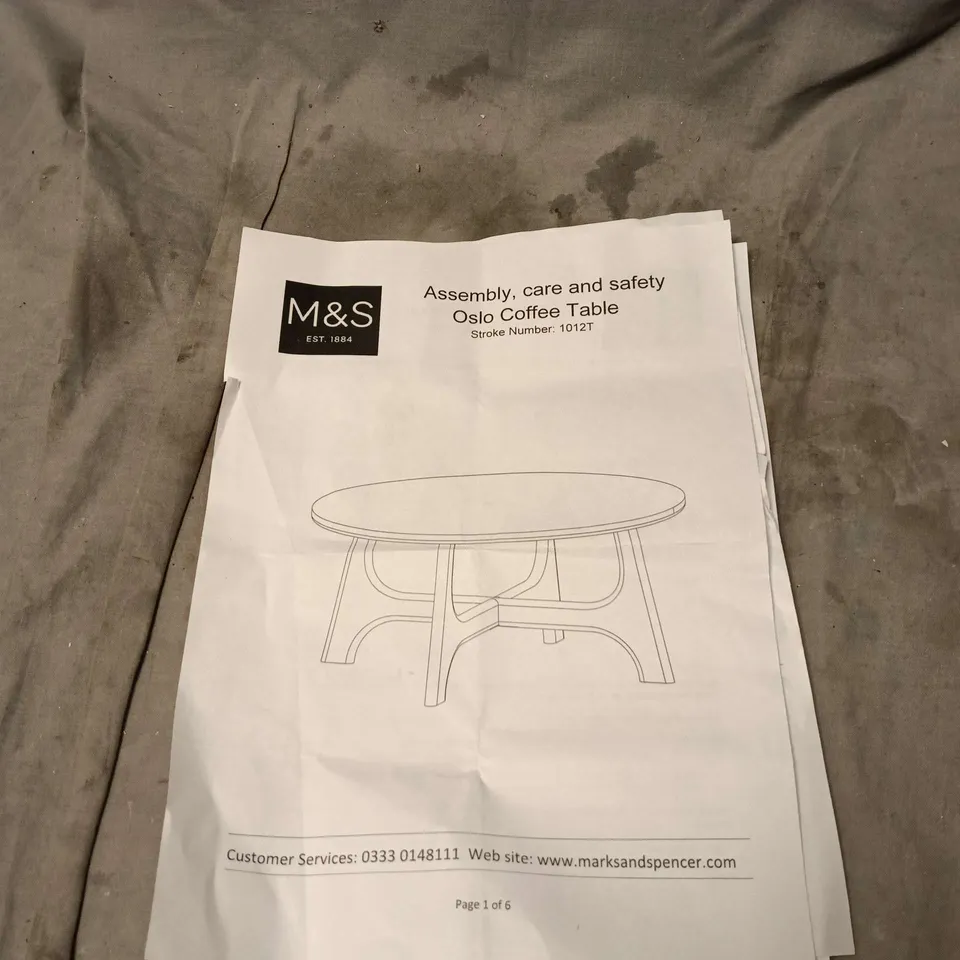 M & S OSLO COFFEE TABLE WITH ASSEMBLY INSTRUCTIONS. BOXED