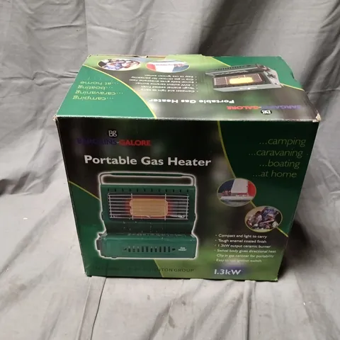 BOXED BARGAINS GALORE PORTABLE GAS HEATER IN GREEN