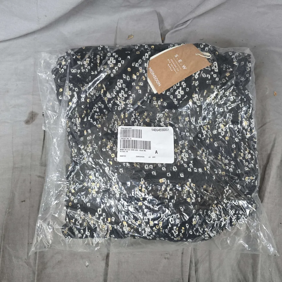 15 BAGGED MONSOON 3/4 SLEEVE SHIRT DRESSES IN BLACK MULTI - SIZE 10