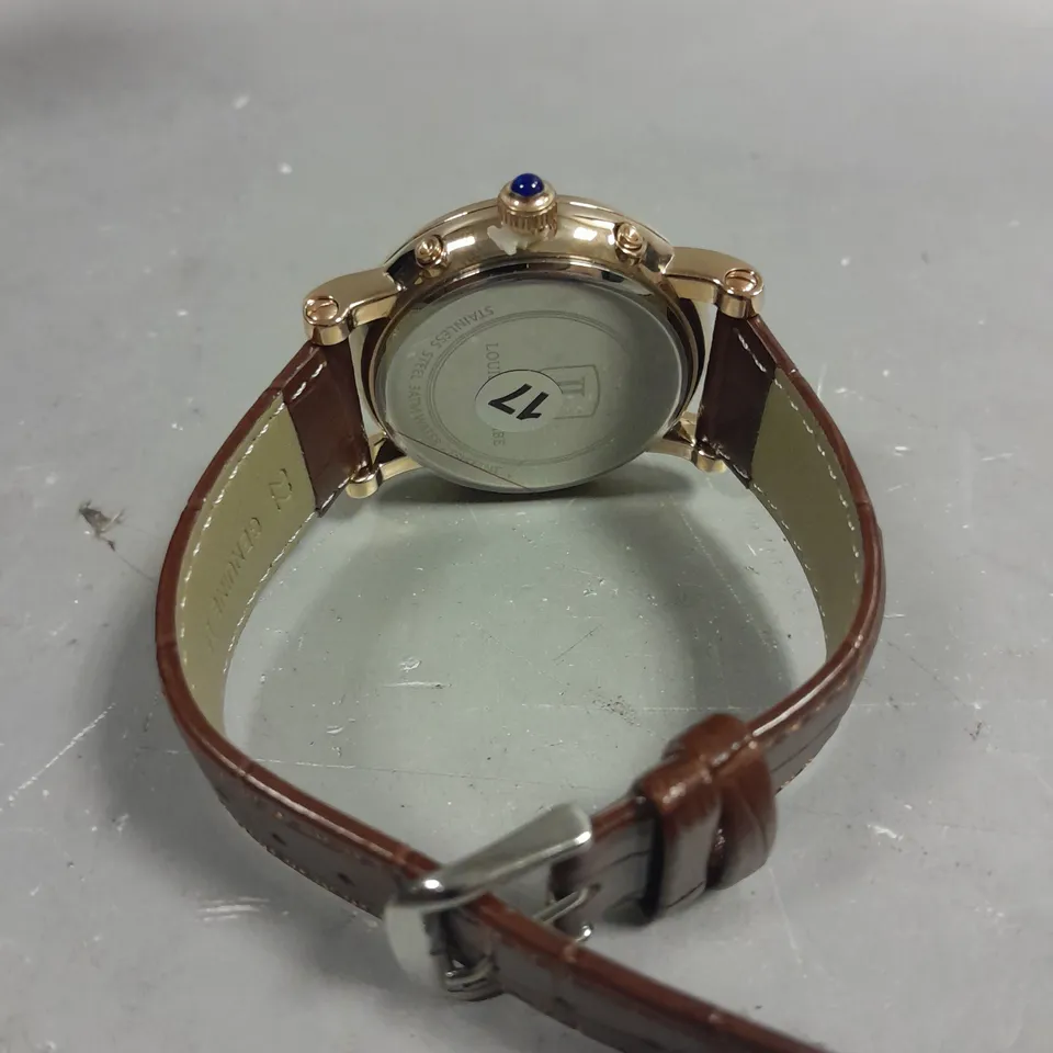 MENS LOUIS LACOMBE CHRONOGRAPH WATCH – MULTI FUNCTION DIAL WITH DATE – ROMAN NUMERAL DIAL – LEATHER STRAP