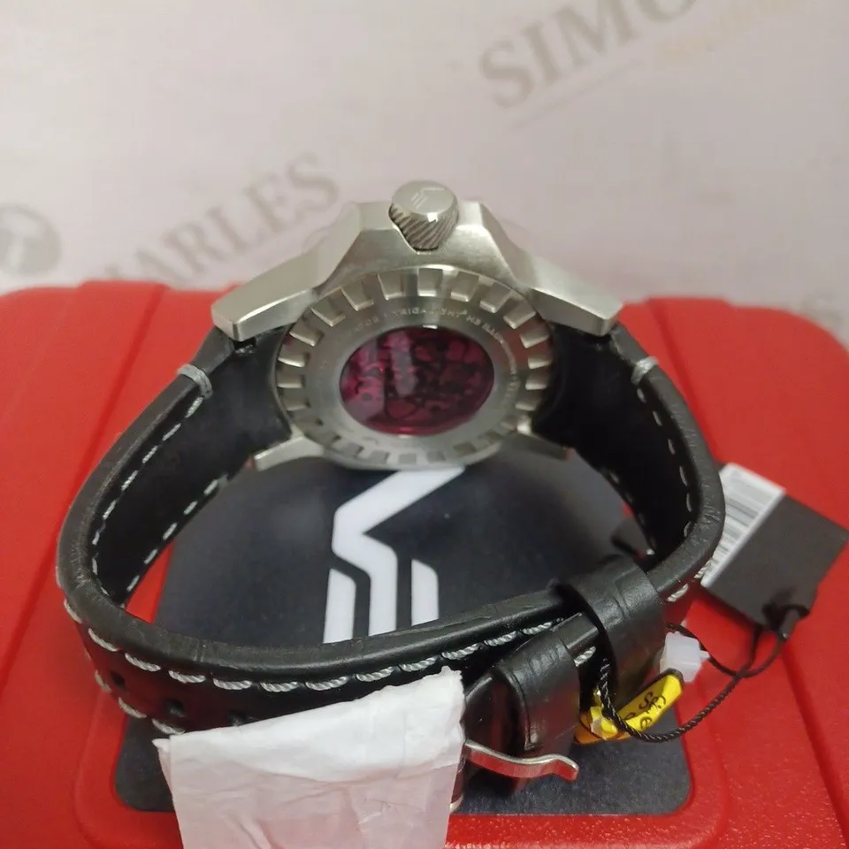 BOXED VOSTOK WATCH - STAINLESS STEEL FACE - SKELETON BACK - LEATHER STRAP, RUBBER STRAP - TRIGALIGHT H3 ILLUMINATION. 