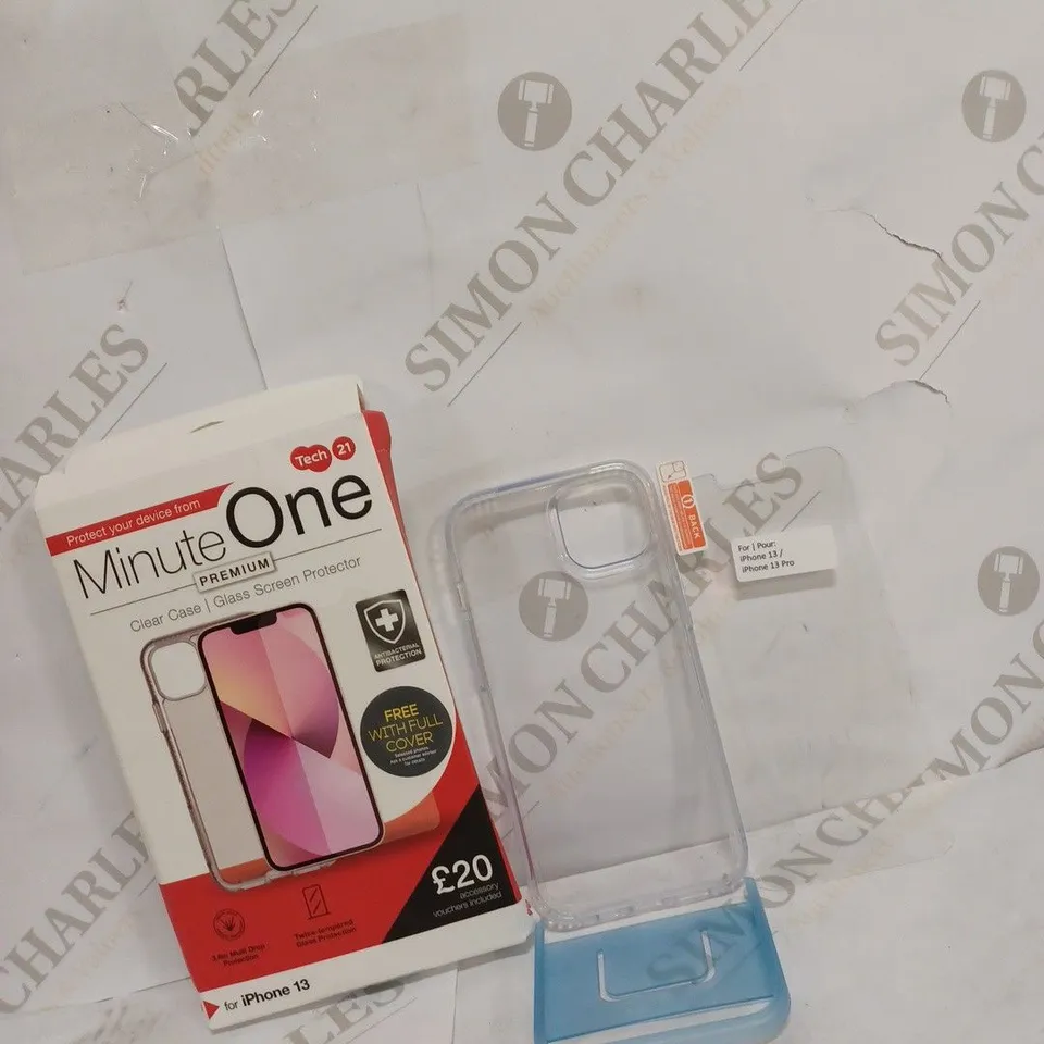 LOT OF 5 MINUTE ONE PREMIUM CLEAR CASE AND GLASS SCREEN PROTECTOR FOR IPHONE 13