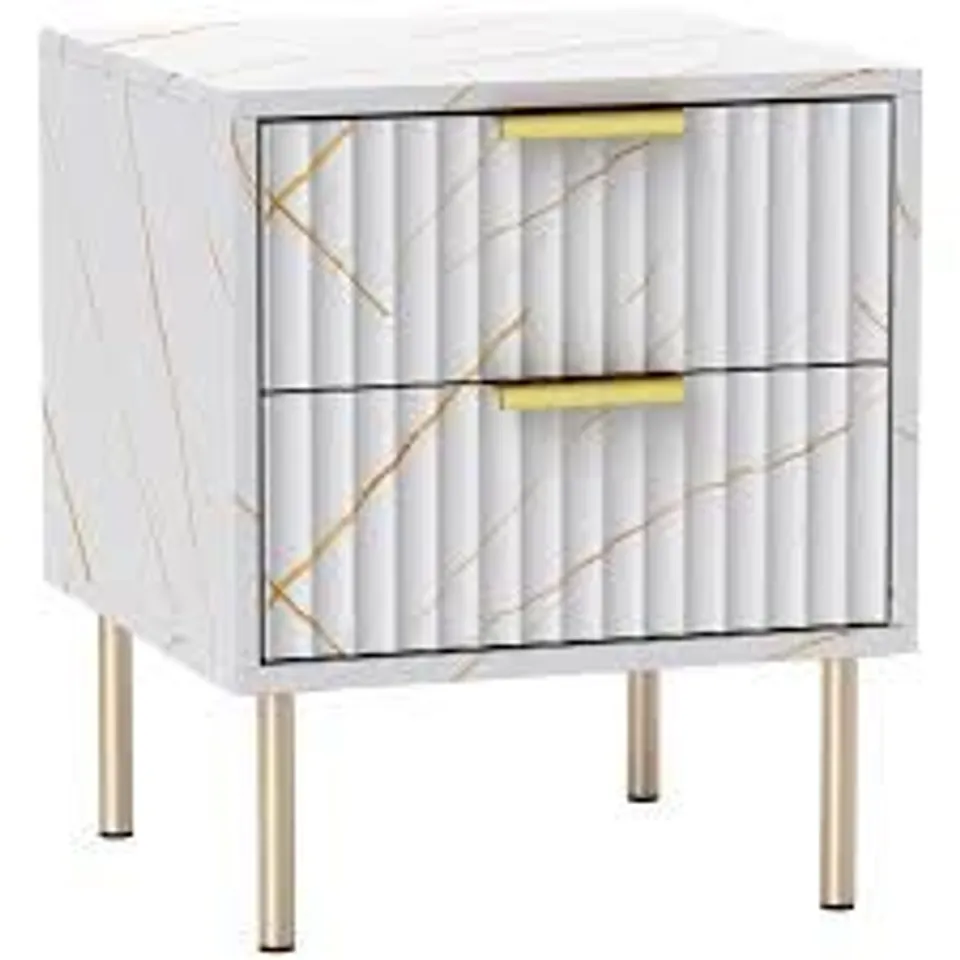 BOXED HOMCOM ELEGANT CHEST OF TWO DRAWERS - WHITE/GOLD-TONE (1 BOX)