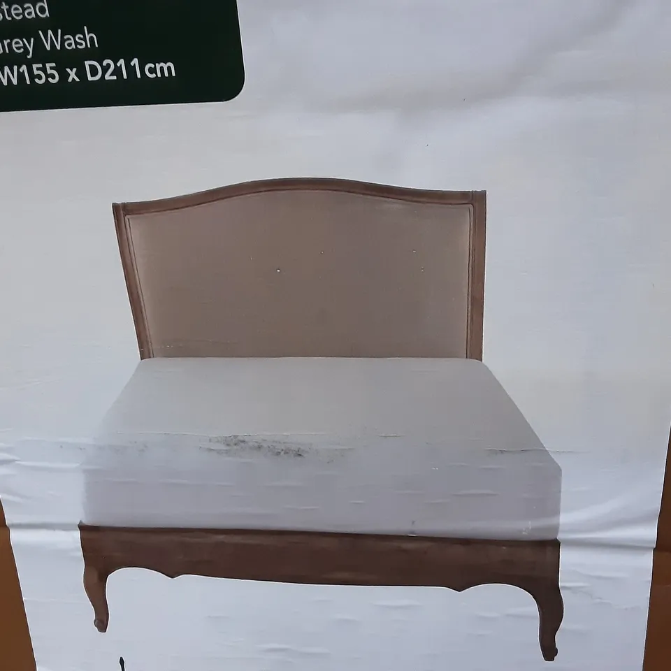 BOXED AMELIA KING SIZED BED IN MANGO GREY WASH , 2 BOXES 