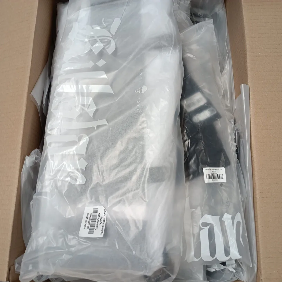 BOX OF APPROXIMATELY 20 BRAND NEW ASSORTED KILLSTAR CLOTHING ITEMS INCLUDING GRAVEYARD SWING BARDOT TOP AND DEAD THORN HARNESS