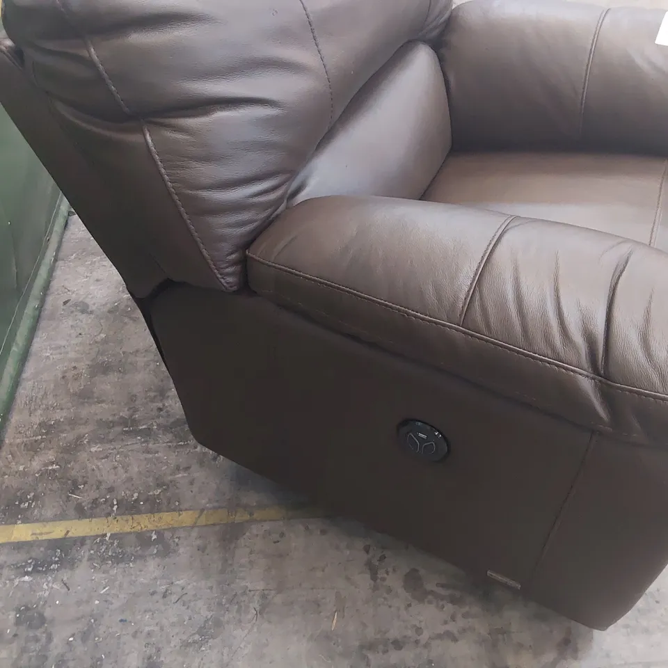 DESIGNER POWER RECLINING EASY CHAIR BROWN LEATHER 