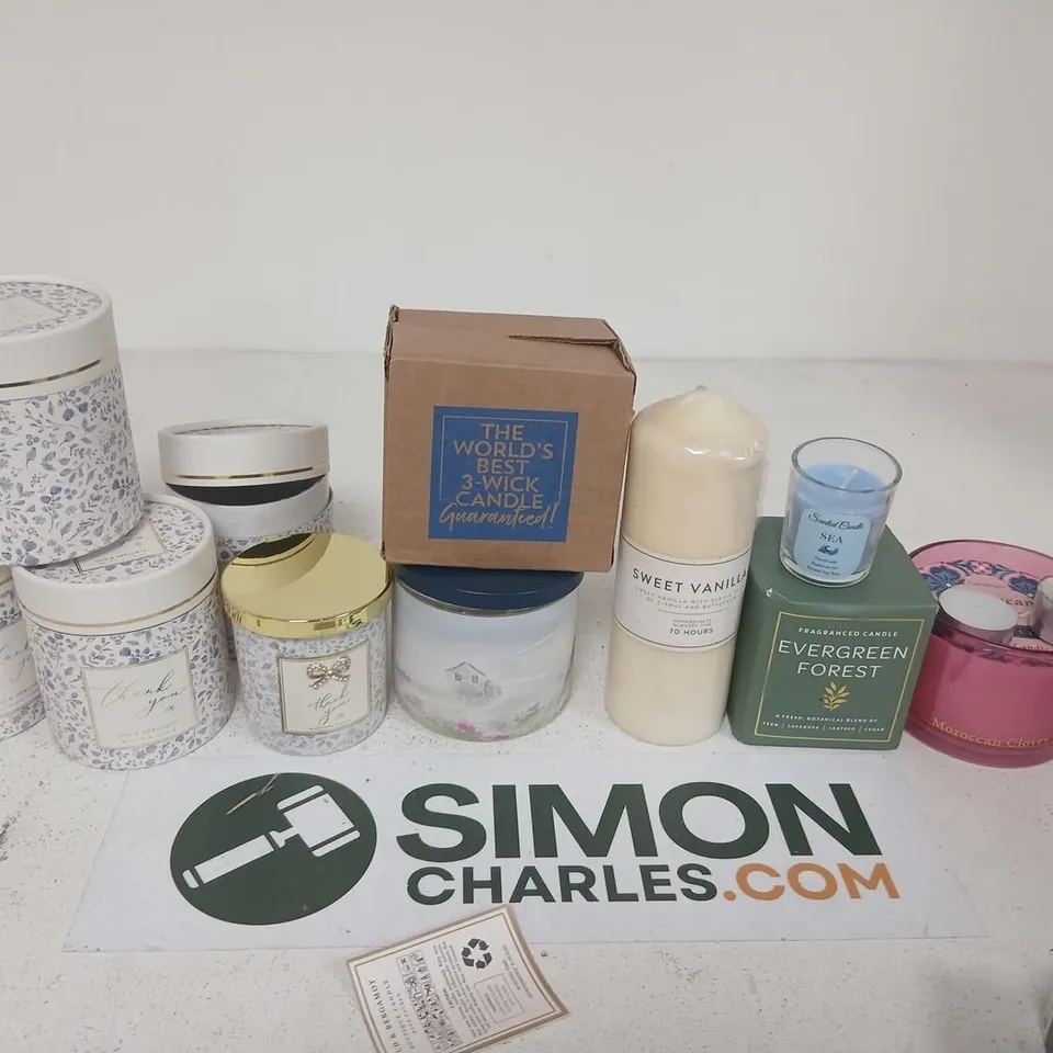 ASSORTED SCENTED CANDLES BUNDLE: OUD & BERGAMOT, SEA, EVERGREEN FOREST, MOROCCAN CLOVES IN TINS AND JARS (BOX INCLUDED)