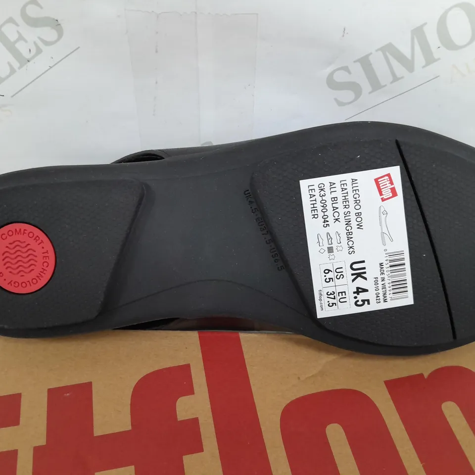 BOXED PAIR OF FITFLOP ALLEGRO BOW LEATHER SLINGBACKS IN BLACK - UK 4.5