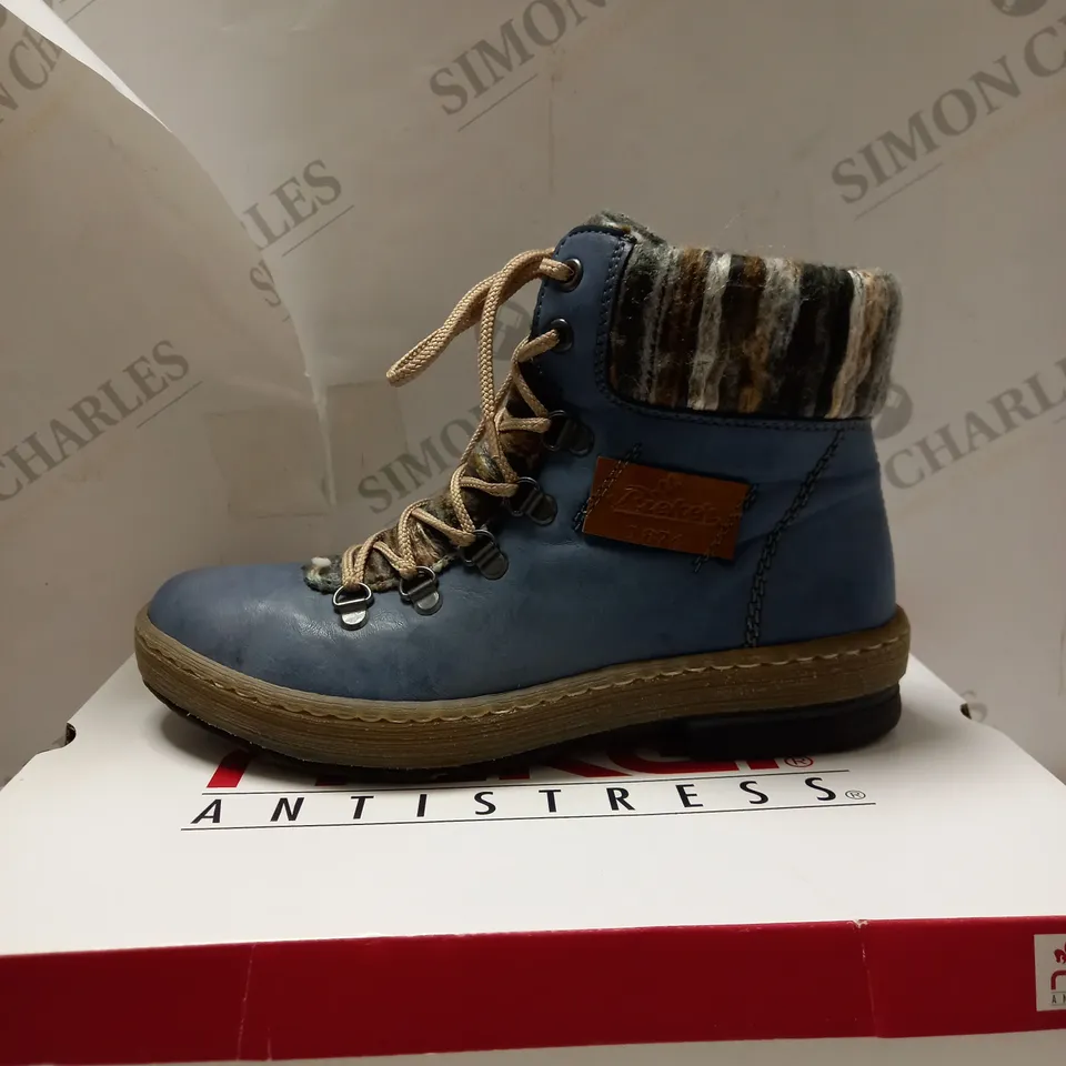 RIEKER LIGHT BLUE LACE UP ANKLE BOOTS - SIZE 4