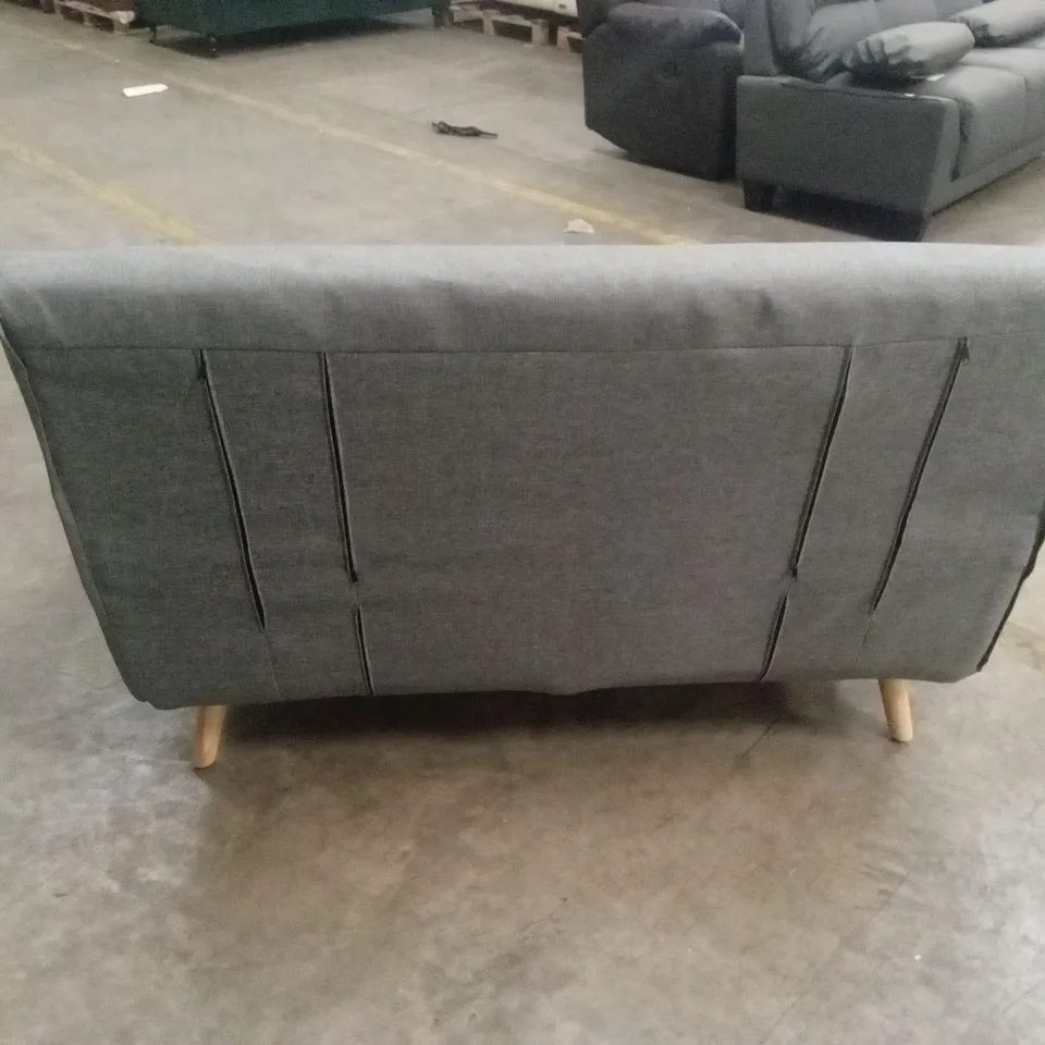 DESIGNER 2 SEATER GREY FABRIC UPHOLSTERED SOFA BED