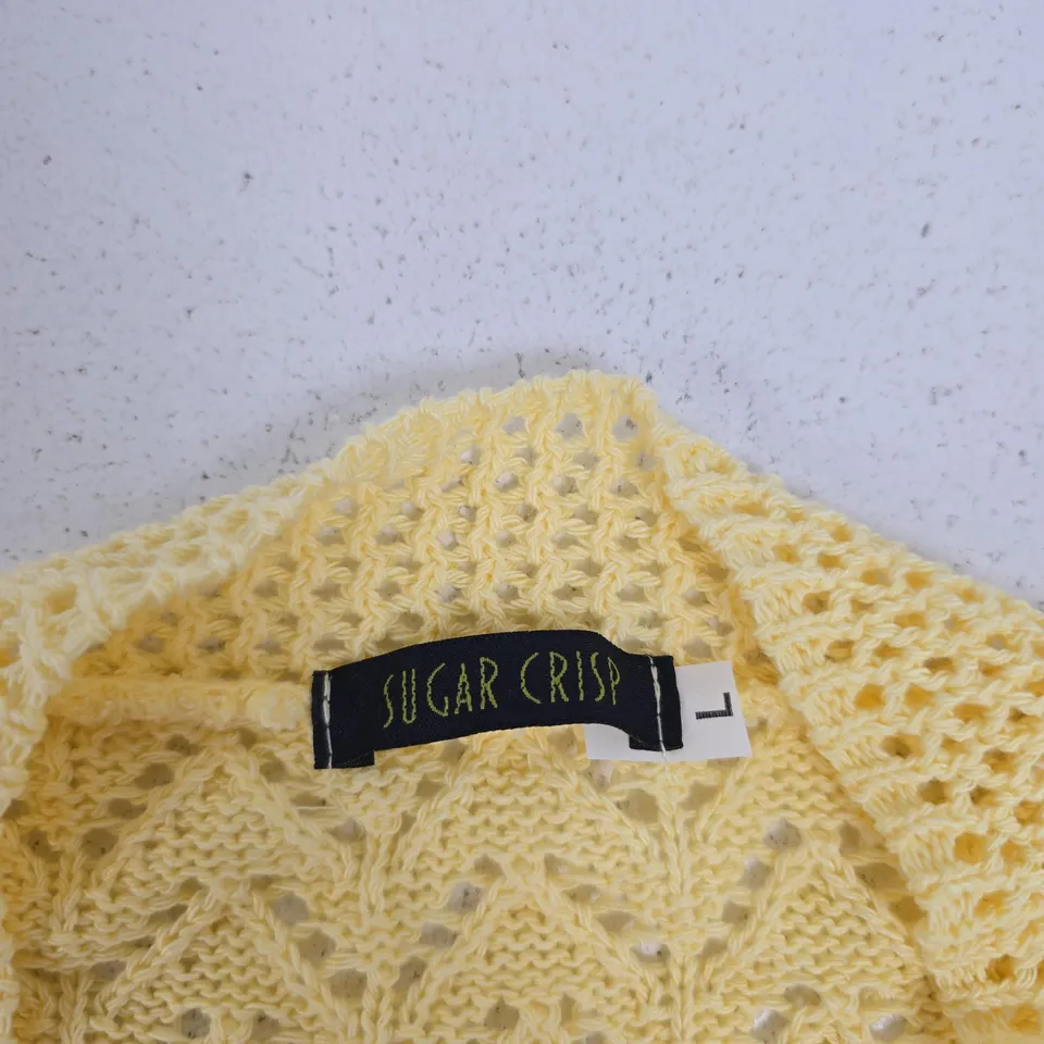 SUGAR CRISP YELLOW CROCHET CARDIGAN – WOMEN'S UK SIZE L