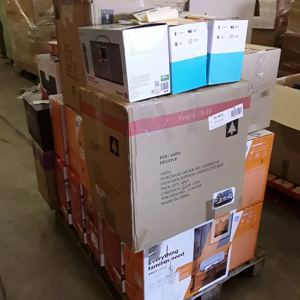 PALLET OF ASSORTED ELECTRONIC PRODUCTS INCLUDING PRINTERS, BLUETOOTH RADIOS, CD BOOMBOXES