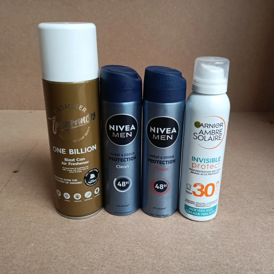 APPROXIMATELY 15 ASSORTED AEROSOLS TO INCLUDE NIVEA MEN , GARNIER AND SURE MEN