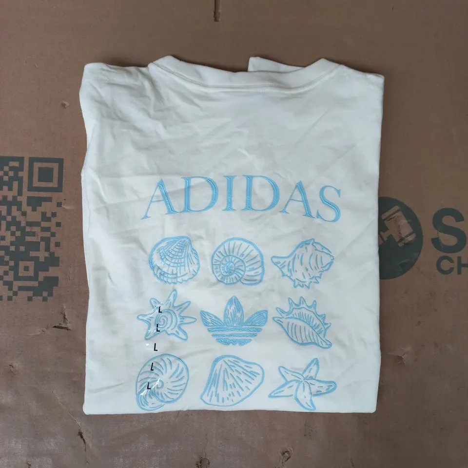 ADIDAS VACATION SEASON SHORT SLEEVE T-SHIRT IN CREAM SIZE LARGE