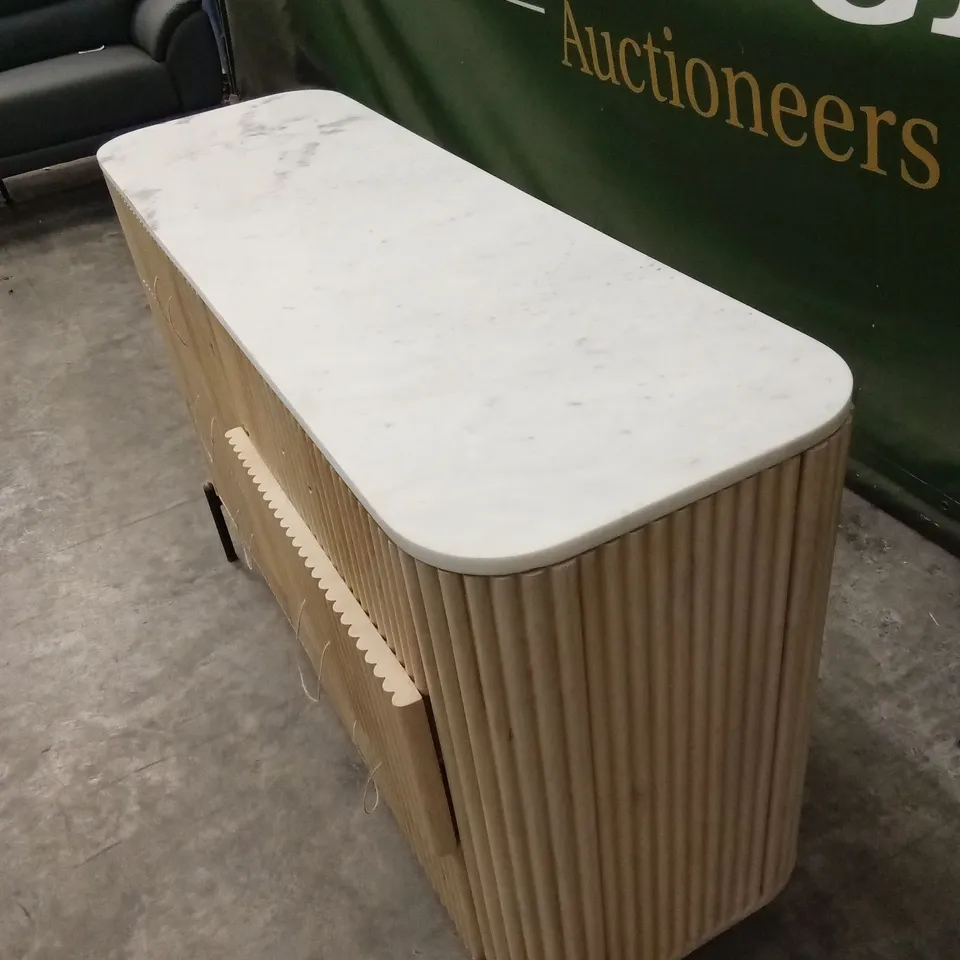 ROCHELLE MANGO WOOD & MARBLE 6 DRAWER WIDE CHEST RRP £1049