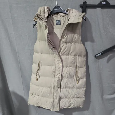 ZARA WOMEN’S BEIGE HOODED PADDED PUFFER VEST GILET XS