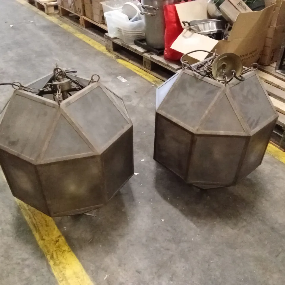 SET OF 2 COACH HOUSE GEOMETRIC PENDANT CEILING LIGHTS 