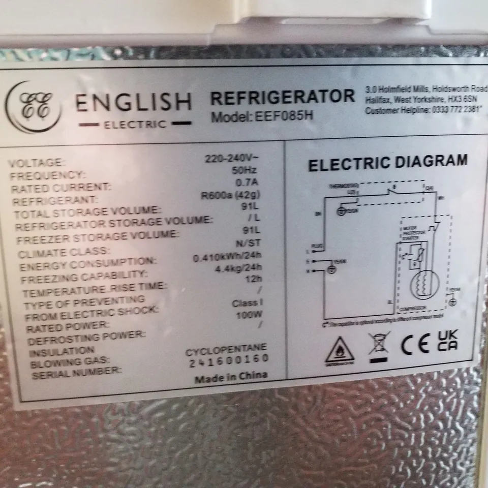 ENGLISH ELECTRIC UNDER COUNTER FREEZER WHITE EEF085H
