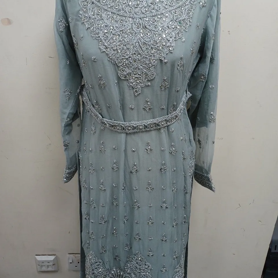 SHA ZAIB EMBELLISHED DRESS IN STEEL BLUE - M