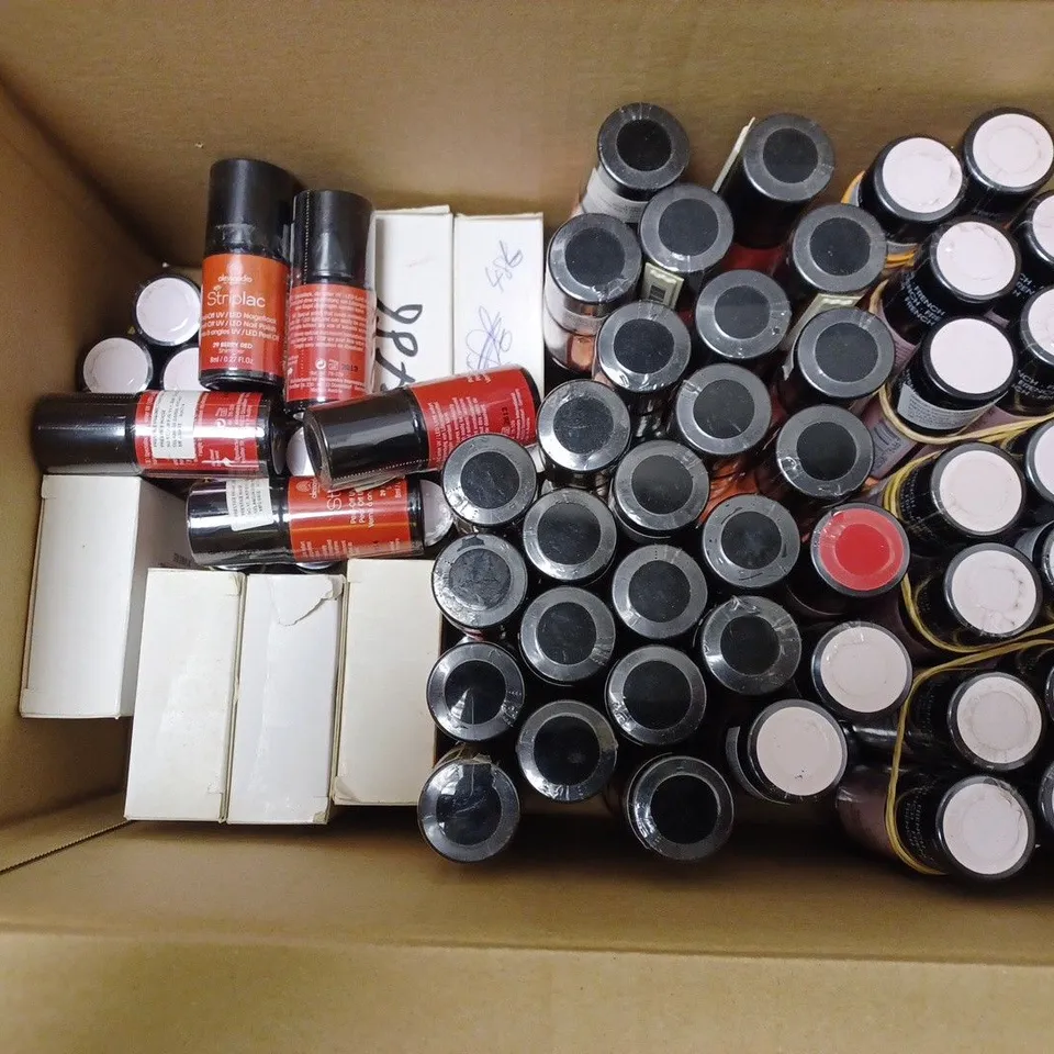 BOX OF APPROXIMATELY 100 X 8ML VIALS OF ALESSANDRO STRIPLAC NAIL POLISH IN FRENCH ROSÉ, BERRY RED