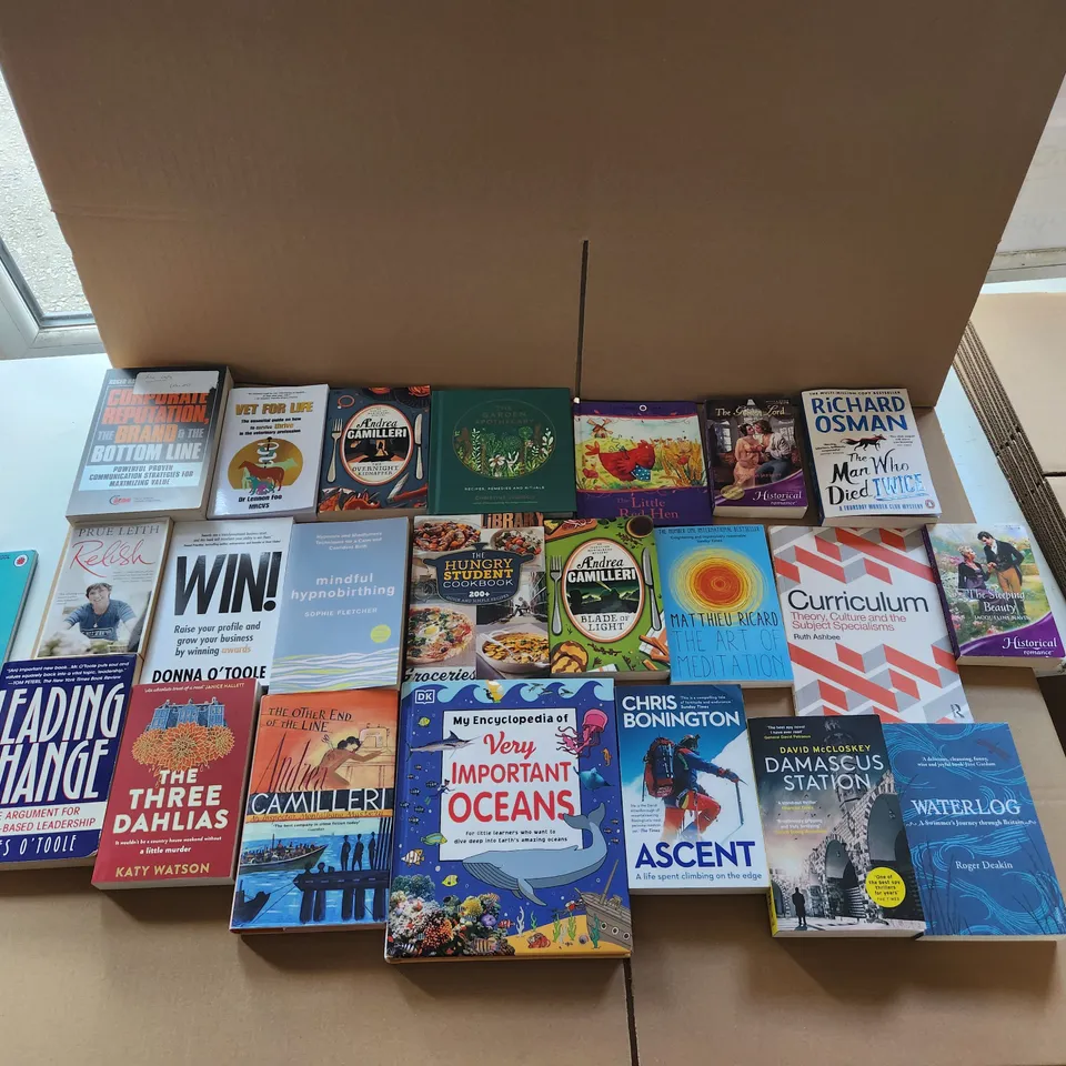 CAGE OF A SIGNIFICANT QUANTITY OF ASSORTED BOOKS BY GABRIELLE ZEVIN, SCOTT CUNNINGHAM, COLLEEN HOOVER, MICHAEL PARKINSON, FREDERICK FORSYTH, DAISY WAUGH, ETC