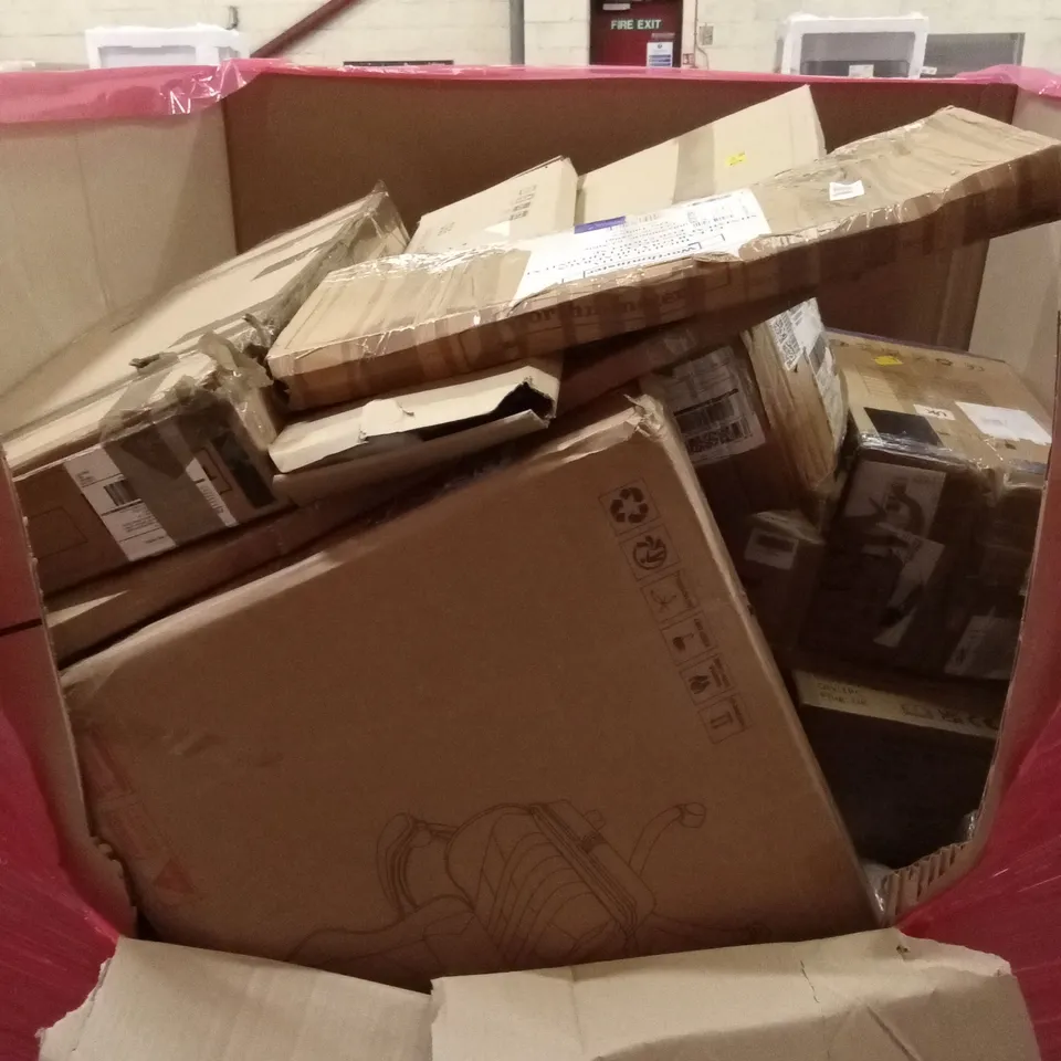 PALLET OF ASSORTED HOUSEHOLD GOODS AND PRODUCTS TO INCLUDE; OFFICE CHAIR, DEHUMIDIFIERS, BOXED FURNITURE ETC OFFICE 