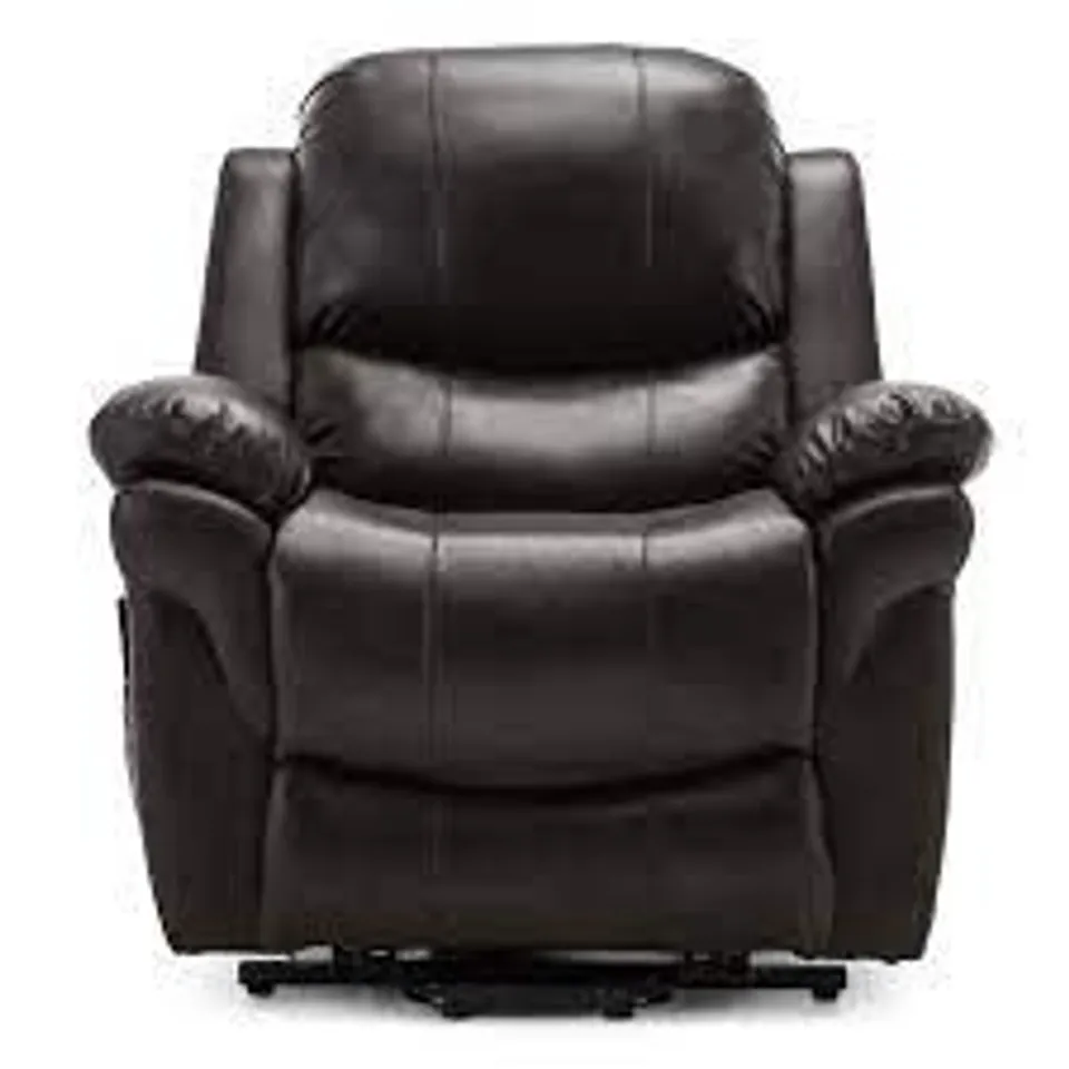 BOXED DESIGNER DUAL RISE LEATHER RECLINER CHAIR IN BROWN (2 BOXES)