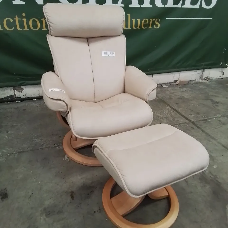 QUALITY BRITISH DESIGNER & MANUFACTURED G PLAN BERGEN SWIVEL/RECLINING CHAIR & FOOTSTOOL STINGRAY LINEN